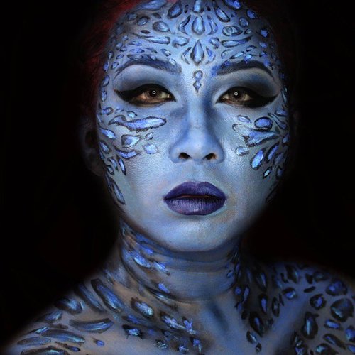 I like Mystique since she's played by Jennifer Lawrence on The Day of Future Past.  So i'm trying to impersonate Mystique minus yellow eyes.
This also an entry for #xperiadaretodream #xperiae4 (irene, 34y.o)
Wish me luck ^^ #clozetteID #fotdibb #potd #picoftheday #mystique #beautygoesbad #jordanhanz #luvekat #dehsonae #creativemakeup #facepainting #facepaintingjakarta #muajakarta #illusionmagazine #dupemag #jinnymakeup #laurajsfx #jewshopalot #alexfaction #paradisemakeuppaint #specialeffectsmakeupartist