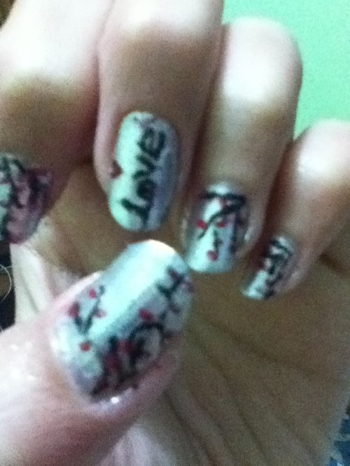 Love..sakura blossom nail art by me :)