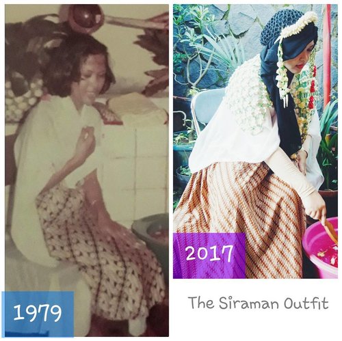 Thu, Nov 16th, 2017 (H-2)--- " #SiramanJamanOld (1979) vs #SiramanJamanNow (2017)" 😂😂------------melihat foto jadul Mama saat #siraman , aku juga jadi pengen dimandiin Babeh Mama sambil mengenang masa kecilku yang indah... Acaranya benar2 spontan  dan dengan keluarga inti aja.Semalam baru download musik #kecapi dan seruling #Sunda nya. Bunganya pun baru dipetik Mama pagi ini dari taman rumah dengan jumlah random yg penting warna-warni biar berasa #PutriKeraton 😆😆😆Airnya dari selang taman, baru diisi Sandhi adekku.#GayungBatok nya juga baru dibeli dari Yogya oleh Sandhi dan @dewirahmawati29  senin lalu. -Waktu air dibasuhkan, aku merasa ada doa dan kasih sayang melimpah dari tangan mereka.Air mata langsung mengalir mengingat momen kebersamaan masa kecil...😢Terima kasih Babeh... Mama... adik2 juga my dearest student / sis @inkamarshanda yg juga baru aku kabari dadakan 🤣💖💖💖Terima kasih untuk limpahan doa dan kasih sayangnya...Semoga Allah selalu bersama kita semua amin yra...---#clozetteid#RoyalWedding#journeytothewedding #weddingpreparation #traditional#Indonesianculture