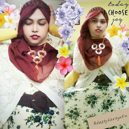 🍀🍀REPOST: #heztyharajuku #naturalkei #ootd #hotd🍀🍀
#headscarf #fashion #style #modestfashion #coveredstyle #knitbolero #brown #green #yellow #jakartastreetstyle #modestkawaii 🎀 #darkbrown #belt : #Harajuku #Japan | #ethnicnecklace : @ebatiktrusmi #Cirebon | #headscarf : @heztyharajuku | #flowerpattern #skirt : #itcmanggadua
 #clozetteid #ScarfMagz 🎀