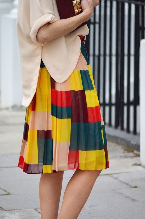 color block midi skirt