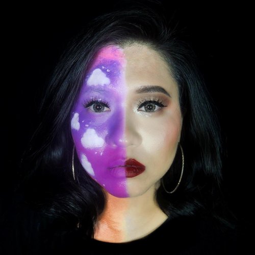 Clouds come floating into my life, no longer to carry rain or usher storm, but to add color to my sunset sky 🌌 🌞 - R. Tagore -Left Face :@kryolanindo @kryolanofficial TV Paint Stick shade 070@nyxcosmetics OFF TROPIC Eyeshadow PaletteRight Face :@fanbocosmetics Eyebrow@riveracosmetics Eyeliner @esqacosmetics Eyeshadow@lorecaofficial Faux Eyelashes @maybelline Foundation & Lipstick @getthelookid Concealer ••••#clozetteid #cloud #clouds #cloudporn #cloudmakeup #kryolan #digitalcomplexion #kryolanindo #nyxcosmetics #maybelline #maybellineindonesia #loreal #fanbocosmetics #esqacosmetics #crazymakeup #100daysofmakeup #makeuplooks #makeuplovers #inssta_makeup #indobeautygram #indobeautyblogger