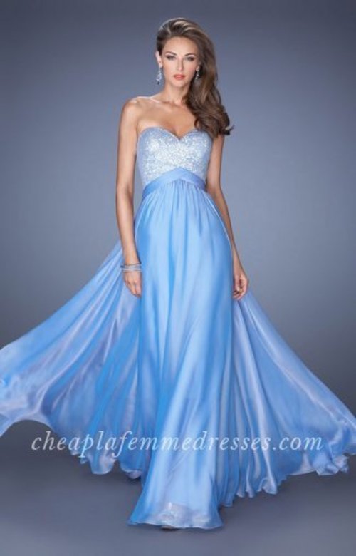 Classic La Femme Style 19641 Prom Dress Features a Sweetheart Neckline, Silver Sequined Bodice, Pleated Waistband Wraps around the Low Open Back with Cut Out Straps, and Floor Length Chiffon Skirt. This La Femme Dress is perfect for Prom Dress, Graduation Dress, Evening Dress, Holiday Dress, Pageant Dress, Winter Formal Dress or Homecoming Dress. Size: Standard Size or Custom Made SizeClosure: Back ZipperDetails: Sequined Bust, Open BackFabric: ChiffonLength: LongNeckline: Strapless SweetheartWaistline: NaturalColor: PeriwinkleTag: Periwinkle,Long,Strapless,Prom Dresses,La Femme 19641