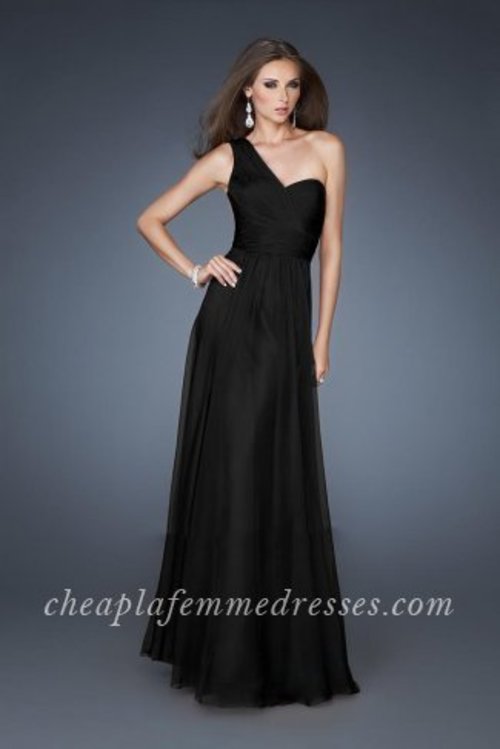 La Femme Style 18466 Evening Dress Featuring a Beautifully Shirred Overlapping Bodice that Emphasizes the Natural Waistline, Style 18466 gives you a Fabulous Fit. This La Femme Evening Dress is Perfect for Winter Formal Dress, Wedding Guest Dress or a Prom Dress. Size: Standard Size or Custom Made SizeClosure: Side ZipperDetails: Shirred Overlapping Bodice,Sheer Nude BackFabric: Chiffon Length: LongNeckline: One ShoulderWaistline: NaturalColor: BlackTag: Black,One Shoulder,Long,Prom Dresses,La Femme 18466