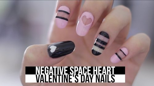 Negative Space Heart & Stripes Valentine's Nails - YouTube