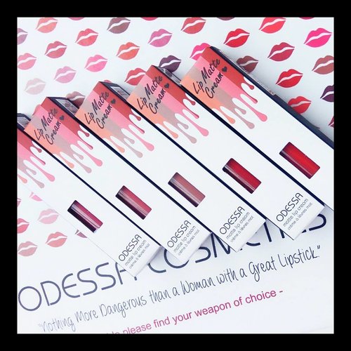 Who cares about the price of lipsticks?
For me, you are priceless ;)
.
.
5 shades of Odessa Lip Matte Cream yg super duper affordable. Belive me harganya cuma 50ribu!! Stay tune for the review yess, thanks a lot @eternallybeauty & @beautiesquad ❤❤❤
.
.
.
.
.
.
.
.
.
.
#BeautiesquadxEternallyBeauty #OdessaCosmetics #EternallyBeauty 
#Beautiesquad #mattelove
#BeautiesquadxEternally 
#Clozetteid #Clozetter #Beauty #Makeup #bvloggerid #beautynesiamember #beautybloggers #beautybloggerindonesia #indobeautyblogger  #bloggerindonesia  #muajakarta #indobeautygram #instabeauty #beautyinfluencer  #reviewmakeup #lipstickmurah #reviewlipstick #reviewmaybelline #lipswatches #lipstickjunkie #lipstickoftheday #lipstickmatte #lipsticklokal