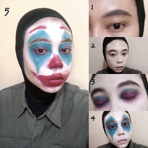 ➡➡➡➡➡➡➡➡➡➡➡➡➡Namaste dosti....Yayyy akhirnya bisa collab lagi bareng @beautiesquad dan kali ini temanya "Joker". Hayoo sapa nih yang belum nonton Joker?. Foto diatas adalah hasil makeup Joker versi aku ya hehehe bisa di geser geser aja. Eits nggak cuma aku aja loh yang bikin look ini, temen-temen aku juga bikin jadi geser aja ya hehe. Untuk collab yang sebelumnya pernah aku ikutin step step bikin looknya share di blog, but untuk kali ini bisa langsung di instagram jadi aku akan jelasin step-stepnya disini ya..1⃣. Pertama aku pakai eyebrow matic dari @purbasari_indonesia .2⃣. Habis pakai alis, cus langsung pakai body painting warna putih di seluruh wajah @viva.cosmetics , jangan lupa kasih bedak ya.3⃣. Terus aku pakai eyeshadow palette @focallure " Everchanging" Shade mystery dan bar stool di bagian mata .4⃣. Kemudian aku ambil shade mystery lagi, aku pakai dibagian bawah mata dan atas alis. Nah ini nggak usah dirapi-rapiin.5⃣. Tahap terakhir aku pakai lipstick dari @lorealindonesia no. 355 yang Balman untuk alis yang warna merah itu dan untuk bibir (dibuat berantakan). Disini aku pakai maskara dari @maybelline.Gimana? Simple kan ya..#beautiesquad #BSOktCollab #BSCollab #BSJokerMakeup #JokerMakeup #ClozetteID #clozette #clozetteid