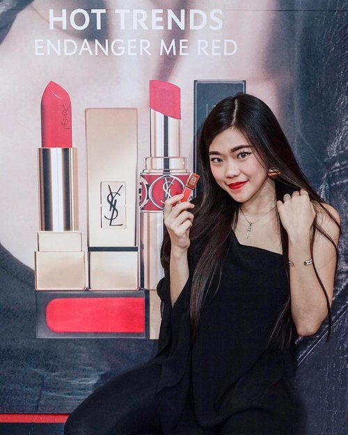 Welcoming Hot Trends Endanger Me Red 💋In Matte, Satin, Shine and Vinyl @yslbeauty at @grandindo last weekend! My Fav is Rouge Volupte Shine 57, how about yours? _Thank you for the invitation @indobeautysquad @yslbeauty & @anggarahman ✨#EndangerMeRed#YslBeautyID#YslBeauty#IBSxYSL #GrandIndonesia