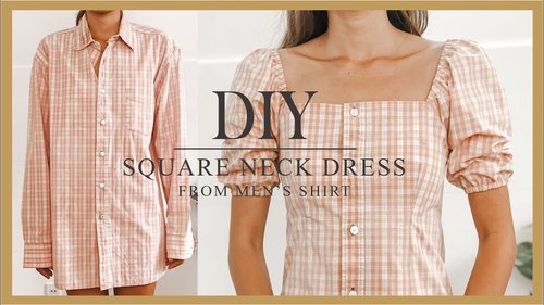 DIY Puff sleeve dress - Refashion Men's Shirt into puff sleeve dress - How to make Square neck dress - YouTube