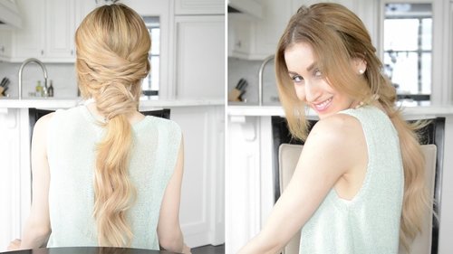 Twisted Ponytail with Wavy Textured Hair | Fancy Hair Tutorial - YouTube