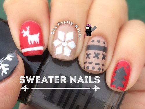 Winter Sweater Nail Art Tutorial by The Crafty Ninja - YouTube