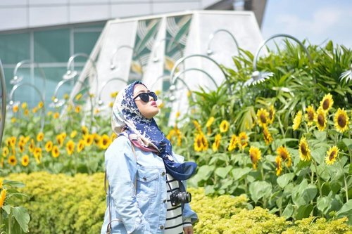 Dalam lakon: haussss.. Panassss.. Butuh oksigen 😅💪🏻🙄 #clozetteid #lifestyleblogger #stylediary #andiyaniachmad #socialmediaqueen #changiairport #sunflower #sunflowergarden #throwbackthursday #hijabi