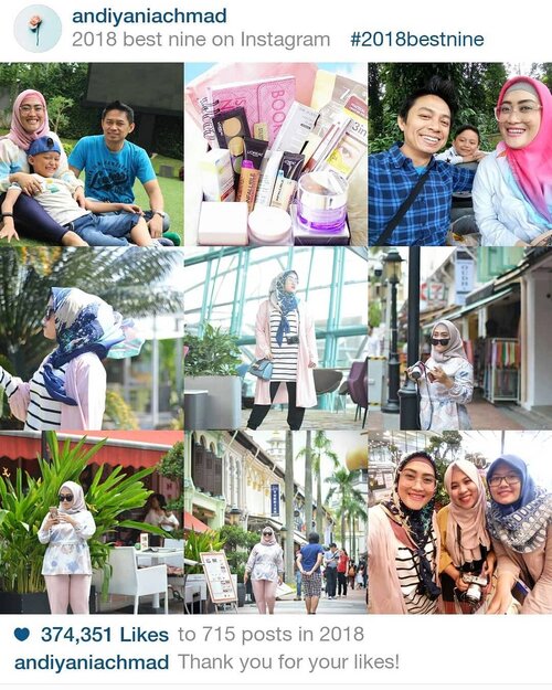 Semacam ritual akhir tahun kepengen tau likes terbanyak sepanjang tahun 2018 di postingan apa 😁 ternyata tahun ini di dominasi sama postingan #ootd di Singapore 😅 lalu diikuti sama postingan potret keluarga bahagia ala Instagram 😆 lanjut postingan #giveawadesember dan #selfiecantik sama combo anak gadis waktu keliling  #changiairport jadi petugas sensus 😜 kalo kamu #2018bestnine nya apa? Pamerin juga dong 😍🤗😘 #alhamdulillah2018 #bismillah2019 #clozetteid #andiyaniachmad #lifestyleblogger #bestnineoninstagram