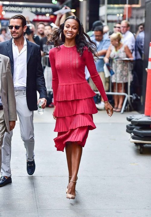 Another fashion inspiration from Zoe Saldana: Red ruffle dress