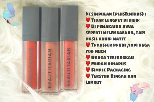 Akhir akhir ini lagi sering banget pakai Lip Cream Matte dari @beautitarian .
Dari ke tiga warna yang aku punya, yaitu :
💄 SOMEPINK SPECIAL
💄 NUDE APTITUDE
💄 READY TO GO,

aku suka sama semuanya, dan kepake banget ketiga warna ini untuk Daily Makeup Look.
Buat dipakai ke kantor juga oke banget.

Tekturnya ringaaaan banget, dan  Lip cream ini bisa digunakan untuk Eyeshadow cream dan Blushon Cream.
Pigmentednya ngga usah ditanya, menurut aku oke banget, ngga bikin bibir kering lah pokoknya 💖. ARTIKELNYA udah ada di www.yossisibarani.com.
Mampir ya guys ☺️😘.. .
#bloggerceriaid 
#beautitarianvelourlip 
#beautitarian 
#velourlips
#bloggerceriaxbeautitarian
#likeforlikes #like4likes #likeforfollow #like4likes #likeforlikeback #photooftheday #fff #beautyblogger
#indobeautygram #bblogger
#asianblogger #bbloggers 
#YossiMakeup #ClozetteID #Indobeautysquad 
#Selebgram #Beautynesiamember 
#BloggerMafia #BeautyBloggerIndonesia
#beautyblogger 
#tampilcantik #blogger #ClozetteId