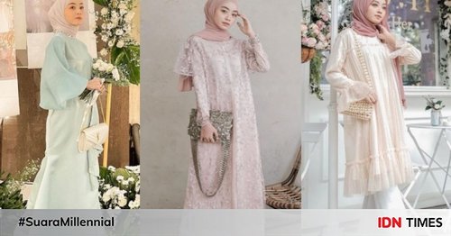 9 Gaya Kondangan Hijab Meirani Amalia, Tunik Brokat hingga Dress Satin