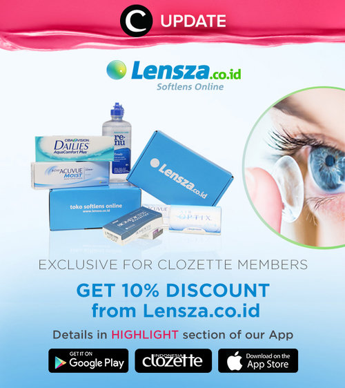 Download Clozette app untuk mendapat diskon 10% dari Lensza.co.id! Klik di sini untuk download http://bit.ly/app-clozetteupdate. Jangan lewatkan info seputar acara dan promo dari brand/store lainnya di sini http://bit.ly/ClozetteUpdates