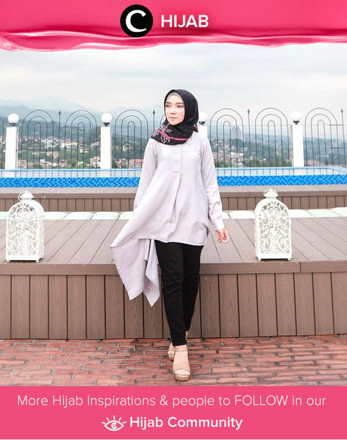 Asymetric grey top, black pants. Perfect match for casual day. Simak inspirasi gaya Hijab dari para Clozetters hari ini di Hijab Community. Image shared by Clozette Ambassador: @ayuindriati. Yuk, share juga gaya hijab andalan kamu