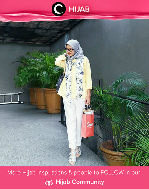Yellow top, white jeans, and pattern scarf for feminin casual look. Simak inspirasi gaya Hijab dari para Clozetters hari ini di Hijab Community. Image shared by Clozette Ambassador: inalathifahs. Yuk, share juga gaya hijab andalan kamu bersama Clozette.