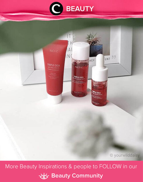 Triple Cica Nacific: Trio skincare dengan plant mucin yang mampu mencerahkan, merelaksasi, dan menenangkan kulit wajah. Terdiri dari cleanser, toner, dan serum, kamu bisa mendapatkannya dalam versi trial size sebelum menggunakan versi full size-nya. Psst.. toner-nya menjadi salah satu yang paling direkomendasikan oleh Clozetter @yourwilddaisy, lho. Simak Beauty Update ala clozetters lainnya hari ini di Beauty Community. Yuk, share produk favorit dan makeup look kamu bersama Clozette.