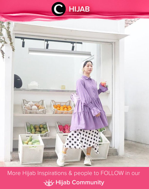 As always, Clozette Ambassador @rimasuwarjono inspires us with her playful look. This time she combined a lilac baby doll tunic with a polka-dot skirt. Simak inspirasi gaya Hijab dari para Clozetters hari ini di Hijab Community. Yuk, share juga gaya hijab andalan kamu.