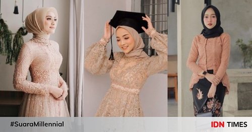 9 Pilihan Kebaya Hijab Warna Peach, Memikat bak Putri Disney!
