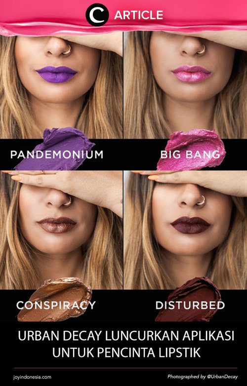Setelah meluncurkan 120 jenis warna lipstik, Urban Decay memperkenalkan aplikasi untuk membantu kamu dalam memilih warna tersebut. Selengkapnya di http://bit.ly/297W9K3. Simak juga artikel menarik lainnya di http://bit.ly/ClozetteInsider