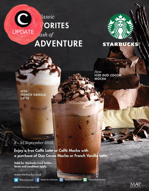 Sekarang kamu bisa berbagi rasa Starbucks favoritmu dengan promo beli 1 gratis 1! T&amp;C applied, Clozetters. Berlaku 8-21 September 2015.