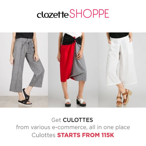 Culottes selalu jadi favorit karena nyaman digunakan sehari-hari. Lengkapi koleksi culottesmu dengan belanja culottes MULAI 115K dari berbagai e-commerce site via #ClozetteSHOPPE!  
http://bit.ly/28XSKzM