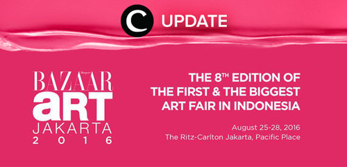 Jangan kelewatan edisi 8 Bazaar Art Jakarta 2016 mulai tanggal 25-28 Agustus 2016 di The Ritz-Carlton Jakarta, Pacific Place. Jangan lewatkan info seputar acara dan promo dari brand/store lainnya di Updates section pada Clozette App.