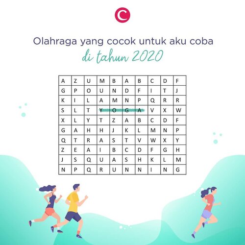 Tahun 2020 sudah di depan mata! New year new me doesn't sound cliche anymore with this bingo table! Yuk cari olahraga yang cocok untuk pelengkap resolusimu di tahun depan dengan menemukan nama olahraga yang cocok di tabel berikut.
​.
​Sudah menemukan nama olahraga yang cocok untuk kamu di 2020 nanti? Tulis di kolom komentar ya, Clozetters! #ClozetteID