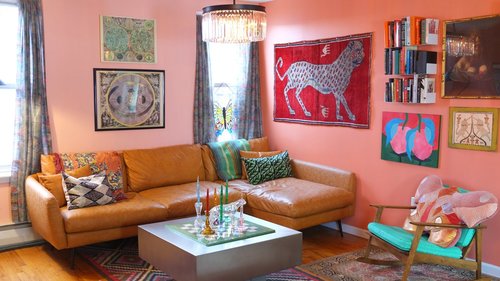 Designer Mia Vesper Defines Her Home With Vintage Textiles and Peach-Colored Paint