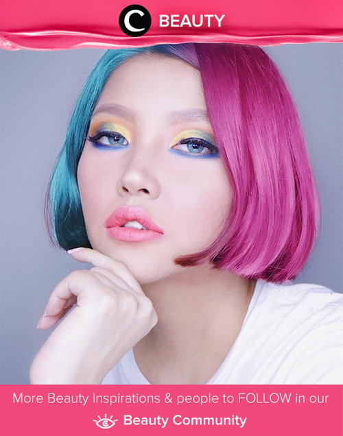 Rainbow eye makeup and cotton candy hair. Simak Beauty Updates ala clozetters lainnya hari ini di Beauty Community. Image shared by Clozette Ambassador: @lidiafang. Yuk, share beauty product andalan kamu.