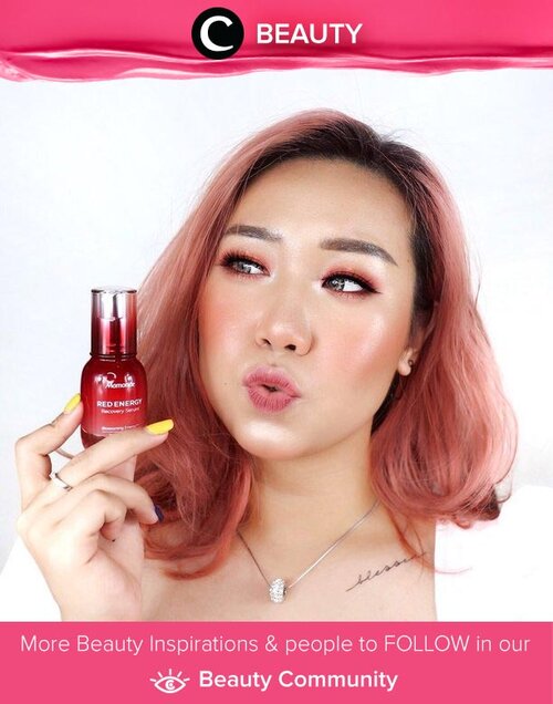 Red hair and Red Energy Recovery Serum from Mamonde! Ampuh membuat kulit glowing, serum ini berfungsi untuk meregenerasi kulit. Image shared by Clozetter @beatricenathania. Simak Beauty Update ala clozetters lainnya hari ini di Beauty Community. Yuk, share juga beauty product favoritmu bersama Clozette.