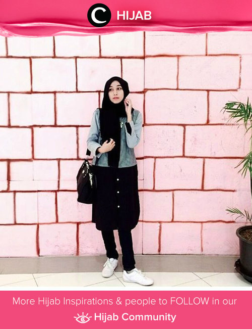 Street  Style by Clozetter Zainably. She's wearing shirt dress, jeans, and jacket. Simak inspirasi gaya di Hijab Update dari para Clozetters hari ini di Hijab Community. Image shared by Clozetter: zainabsaly. Yuk, share juga gaya hijab andalan kamu bersama Clozette.