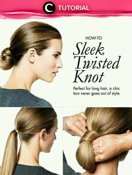 Cobalah menata rambutmu dengan model Sleek Twisted Knot ini, untuk membuatmu tampil simpel dan elegan, caranya http://bit.ly/1OWRY6f. Image shared by:  christinaholmes. Simak Tutorial Hair Update lainnya di sini. http://bit.ly/1PPd9Xd. See All Tutorials: http://bit.ly/1LW0yjp.