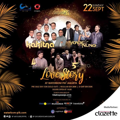 Let's sing along this Saturday with @kahitna @yovieandnuno @arsywidianto & @official5romeo di Love Story at Waterboom Pantai Indah Kapuk! More info: www.waterbom-jakarta.com​.​#ClozetteID