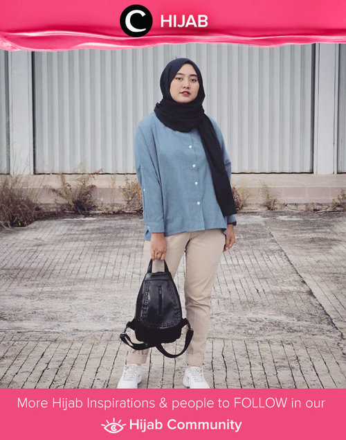 Back to basic with blue and khaki. Simak inspirasi gaya Hijab dari para Clozetters hari ini di Hijab Community. Image shared by  Star Clozetter @Rhialita. Yuk, share juga gaya hijab andalan kamu. 