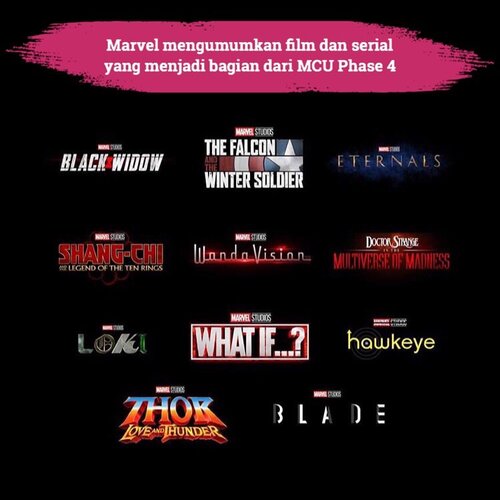 Who’s excited?! Setelah menyelesaikan Avenger: Endgame dan Spiderman: Far From Home, Marvel resmi merampungkan Phase 3 dan mulai memasuki Marvel Cinematic Universe Phase 4.Inilah beberapa film dan serial yang akan menjadi bagian dari MCU Phase 4. Marvel memberikan bocoran ini di acara San Diego Comic-Con 2019 kemarin. Tak hanya memberikan bocoran soal judul dan logo, Marvel juga memberi tahu tentang jadwal penayangannya yang kebanyakan akan tayang di tahun 2020 dan 2021.Apa film atau serial yang paling kamu tunggu-tunggu dari MCU Phase 4 ini, Clozetters? 📷 @marvel#ClozetteID #marvel #mcu #mcuphase4