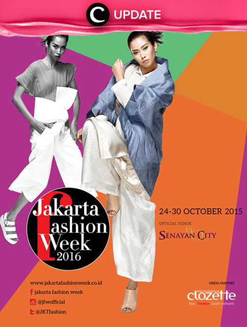 Jakarta Fashion Week 2016 akan mulai berlangsung besok tanggal 24-30 Oktober 2015 di Senayan City, Clozetters. Jangan sampai kelewatan ya. Jangan lewatkan info seputar acara dan promo dari brand/store lainnya di sini http://bit.ly/1MaeHFz