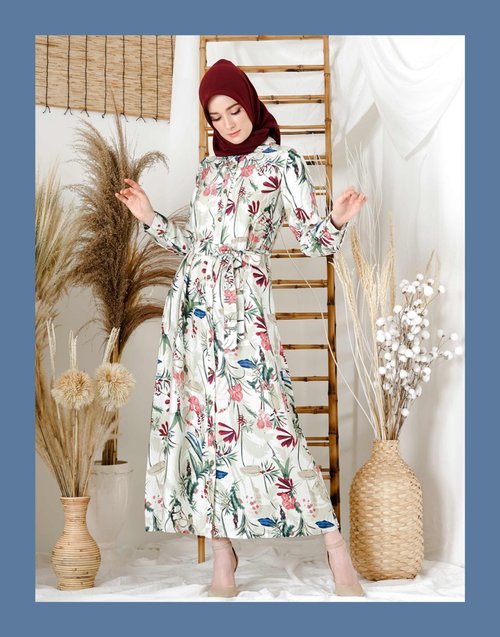 Hijab Fashion Kekinian dengan Gamis Motif Bunga Terbaru