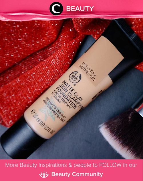 The Body Shop Matte Clay Skin Clarifying Foundation. It's 100% vegan Matte Clay Foundation. This lightweight foundation is enriched with skin-clearing tea tree and leaves a breathable, yet full-coverage matte finish. It’s also resistant to water and sweat.  Simak Beauty Updates ala clozetters lainnya hari ini di Beauty Community. Image shared by Clozetter: @ranilukman. Yuk, share beauty product andalan kamu.