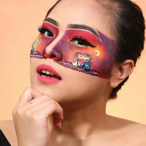 KISS ME AT MIDNIGHT UNDER THE FIREWORKS 💋🎆.
.
.
Product deets:
@lagirindonesia Primer & Pro Coverage Foundation Nude beige
@nyxcosmetics_indonesia Ultimate Shadow Palette, White Matte Eyeliner, Black Eyeliner, Gold Eyeliner
@urbandecaycosmetics Ultimate Palette, Eyeprimer
@maybelline Fit Me Powder
mehronmakeup  Face painting
@absolutenewyork_id contour palette, Green Cotton Candy Liner
@benefitindonesia Ka - Brow gel cream
tartecosmetics Shape Tape Concealer Medium
sigmabeauty brush
.
Happy New Year Guys!
Thank you for your support in 2017 and hopefully i can dazzle you even more next year . Lavvv and kiss 😘😘🎉
.
.
.
@indobeautygram #ivgbeauty #ibv #indobeautygram #lagirlbeautyinfluencer #makeuptutorial #beautyjunkie #makeupaddict #makeupart #peachyqueenblog  #urbandecayindonesia  #makeuplook  #xmakeuptutsx #makeupwithregina #clozetteid #faceart #asianbeauty #bloggermafia #sfxmakeup #sfx #specialeffectmakeup #couple #nye #newyeareve #kiss #fireworks #disneyland #castle
