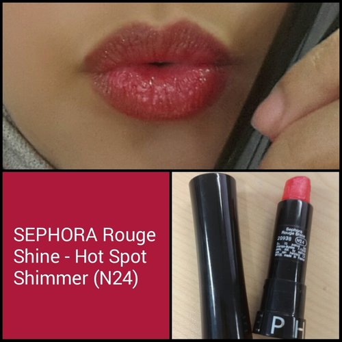 SEPHORA Rouge Shine Lipstick
Color : Hot Spot Shimmer (N24)
Comment : Very creamy and has a gliter for shiny looks 
Visit my blog for more review : 
#Lipstick #Makeup #Beauty #ClozetteID