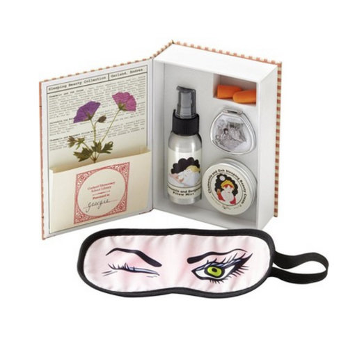 Love this set of sleeping beauty by Andrea Garland! It contains Chamomile and Oak Sleeping Beauty Cream, Calendula Lip Balm, Chamomile and Bergamot Pillow Mist, Ear plugs, and also Winking Eye Shades so you can cheek as you sleep! #SleepingBeauty #NightRitual #Beauty #Skincare 
#ClozetteID #COTW #TravelBeauty