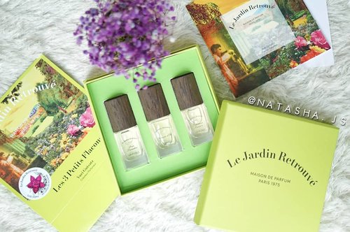 So as I promised~
This is Les 3 Petits Flacons from @lejardinretrouve , France, which consists of 3 mini perfumes of 15ml; Rose Trocadéro, Verveine d'Elé, and Tubéreuse Trianon.
💕Rose Trocadéro as its name, has flowery scent
💕Verveine d'Elé has a more woody, nature-like scent
💕Tubéreuse Trianon has a sweet vanilla-like scent
I might be wrong with the scent description because I couldn't find the details of the top, middle, and base notes so I just depend on my sense of smell. All of the perfumes might come a little bit strong at first but the scent will get softer after a few minutes which I like. So far, my fave out of the three is Tubéreuse Trianon ^^
.
.
#NatashaJS #NatashaJSreview #endorseNatashaJS #VioletBrush .
.
.
.
.
.
.
.
.
.
.
#clozetteid #perfume #france #paris #review #beautyblogger #blogger #likes #ggrep #indobeautysquad #lejardinretrouve #indonesian #indobeautyblogger #beautybloggerindonesia #frenchperfume #french #eaudetoillete #eaudeperfume #향수 #블로거 #뷰티 #셀스타그램 #맞팔 #좋아요