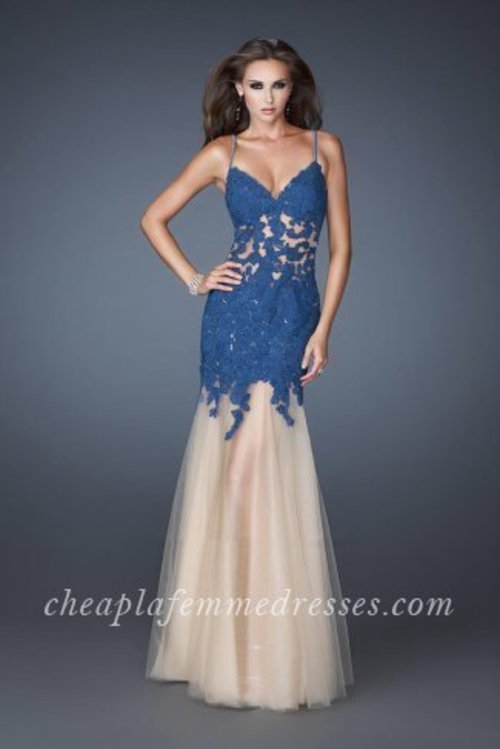 Gorgeous La Femme Style 18675 Prom Dress Features a Sexy V-Cut Neckline, Two Thin Straps and Beautiful Lace Over Lay with a Sheer Midriff Skirt. This La Femme Lace Dress is perfect for Prom Dress, Evening Dress, Winter Formal Dress or Special Occasion Dress. Size: Standard Size or Custom Made SizeClosure: Back ZipperDetails: Lacy Bodice, Mermaid StyleFabric: LaceLength: Floor LengthNeckline: Deep V, Spaghetti StrapsWaistline: NaturalColor: IndigoTag: Indigo,Long,Deep V, Spaghetti Straps,Prom Dresses,La Femme 18675