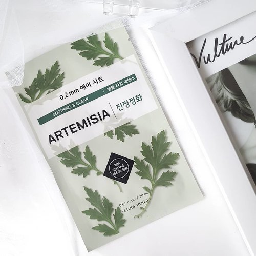 Etude Air Therapy - Artemisia
.
Now I know why this mask is one of the best sheet masks in 2019 @beaut.chat version.
.
Etude Air Therapy Sheet Mask has more than 20 variants, I almost tried all the variants and can easily say that Artemisia is the best!
.
Containing Artemisia Princeps Leaf Extract which helps calm and soothe redness on the skin while also healing acne / breakouts.
.
The sheet is super thin, just like the other variants of Etude Air Therapy Sheet Mask, made of breathable 0.2mm air sheet.
.
Has water-like essence, light and not sticky. It smells like most products with Artemisia, smells like herbs and mint hints.
.
I was very surprised when the sheet touched my skin, it gave shivers, it had a great soothing sensation! A mask with soothing sensation is definitely my fav! 
.
Before using this mask my skin was having problems with redness and some hormonal acne. When I lifted the sheet, I could see the redness on my face was greatly reduced, my acne also became more calm. It took time for the essence to be absorbed and when it was absorbed my skin looked glowing and felt well hydrated. I really love this mask, it has an affordable price too, so surely I will stock up this mask.
.
Have you ever tried this mask?
.
.
.
.
.
.
#etude #etudehouse #etudemask #etudesheetmask #sheetmask #mask #sheetmaskreview #kbeauty #koreanbeauty #kskincare #koreanskincare #beautchat #bestmask #bestsheetmask #artemisia #soothing #shootingmask #calming #calmingmask #ClozetteID #skincare #skincarecommunity #beauty #beautycommunity #motd #maskoftheday