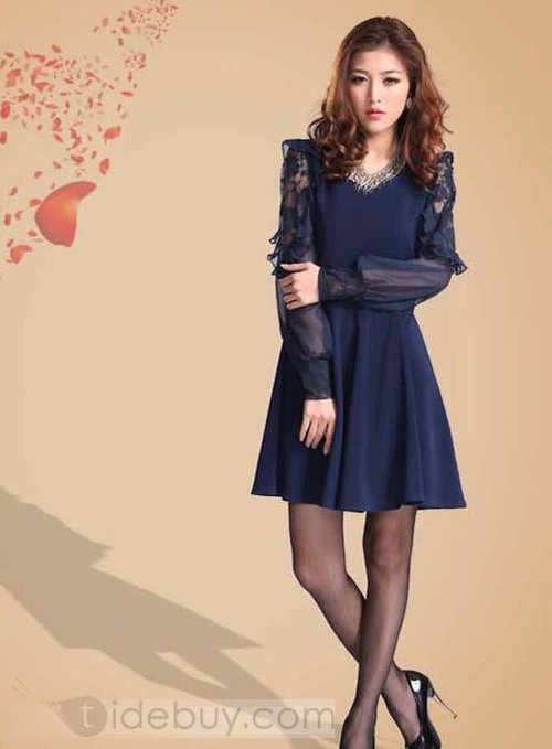 Comfortable Falbala Slim Split Joint Chiffon Lace Dress : Tidebuy.com