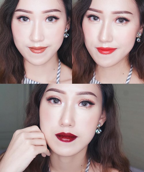 Ladies, you’re not a stop along the way. You are destination.— Wearing gorgeous earring from @lacheriejewellery combined with @absolutenewyork_id’s newest collection. Click Glossy Colour. Shade: top left-Toasty, top right-Venetian, bottom-Wine Not. Which one do you think is the best shade out of these 3?!🙌🏻👌🏻 This lipstick suprises me with the super duper soft and glideable texture. Minimize the appearance of cracks on dry lips like mine. ❤️ Making ombre lips so easy to blend😍.#clozetteid #absolutenewyork #absolutenewyorkid